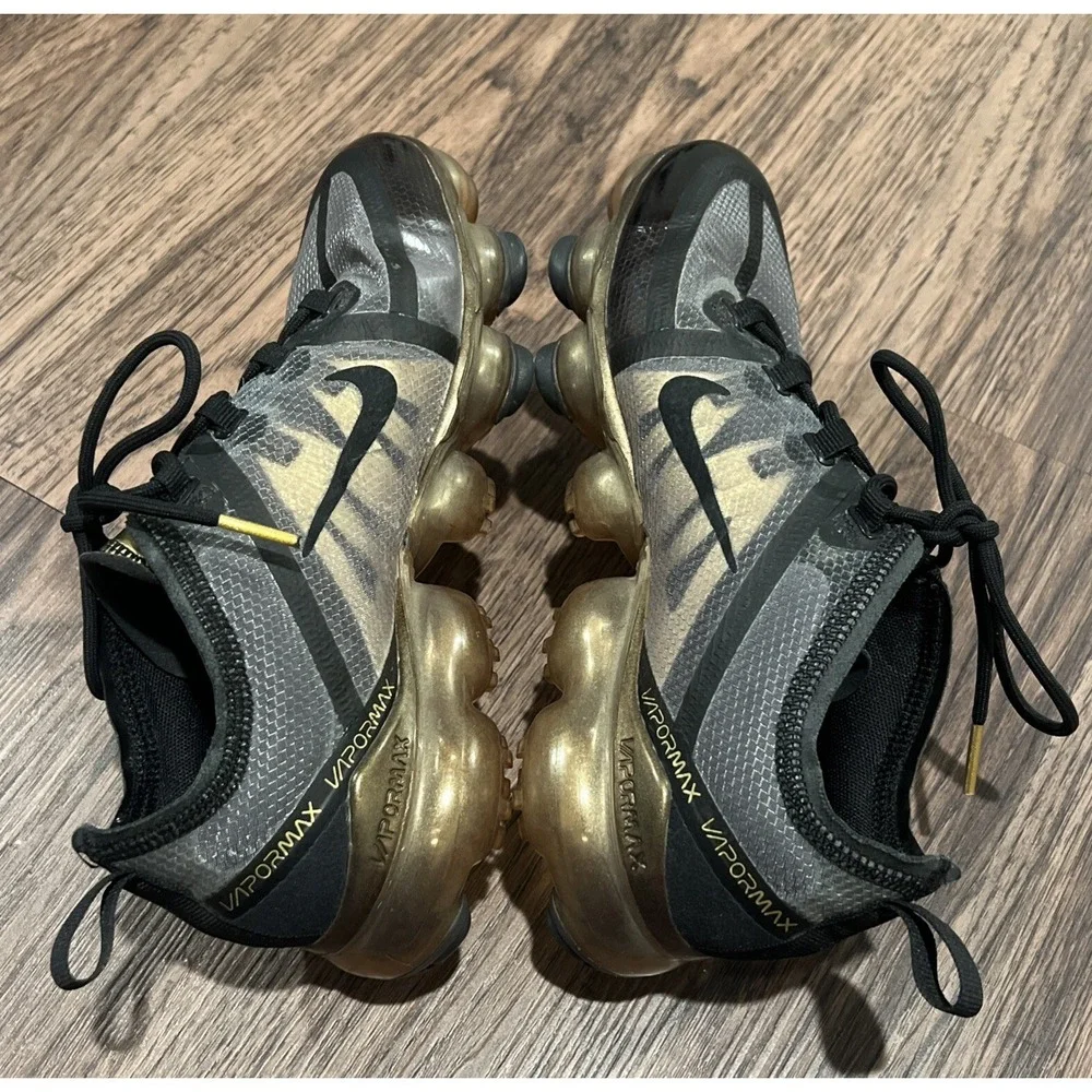 Nike Air VaporMax Black Gold Shoes Size 7Y AJ2616-006 Running Walking Shoes 2018